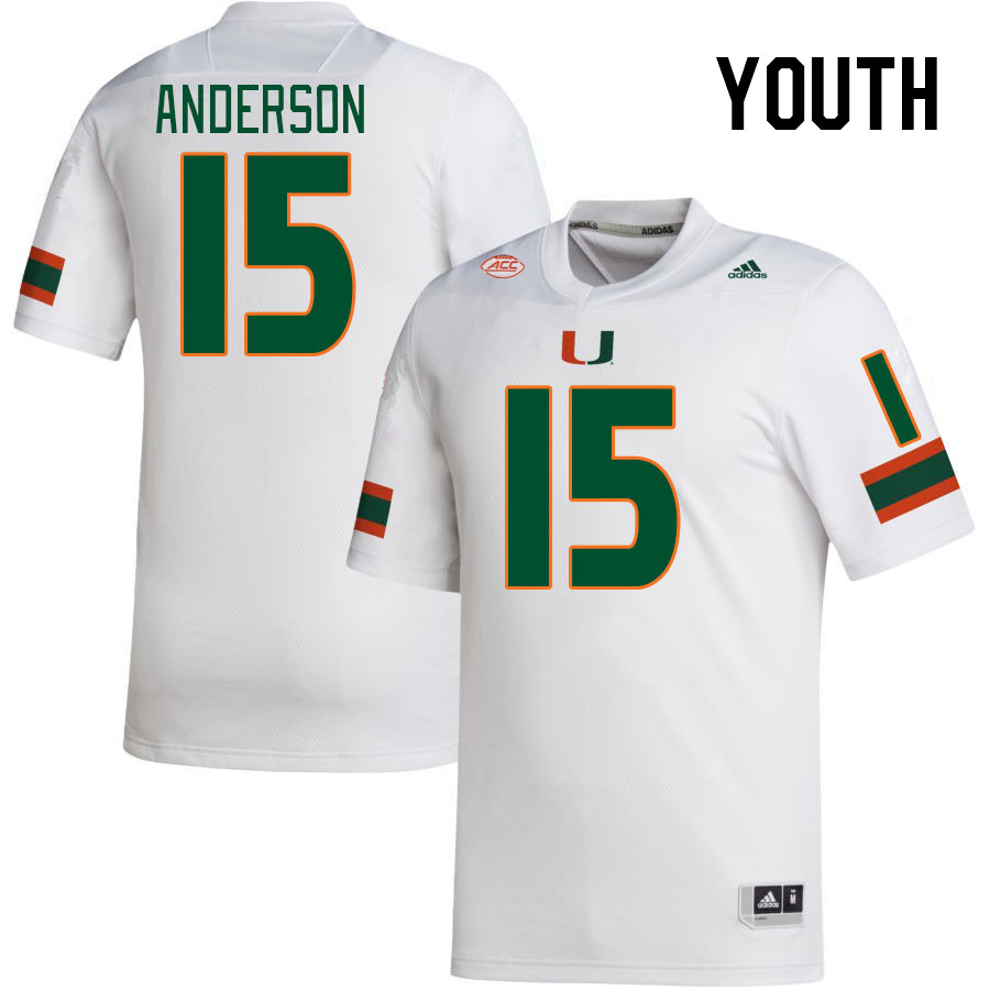 Youth #15 Judd Anderson Miami Hurricanes College Football Jerseys Stitched-White